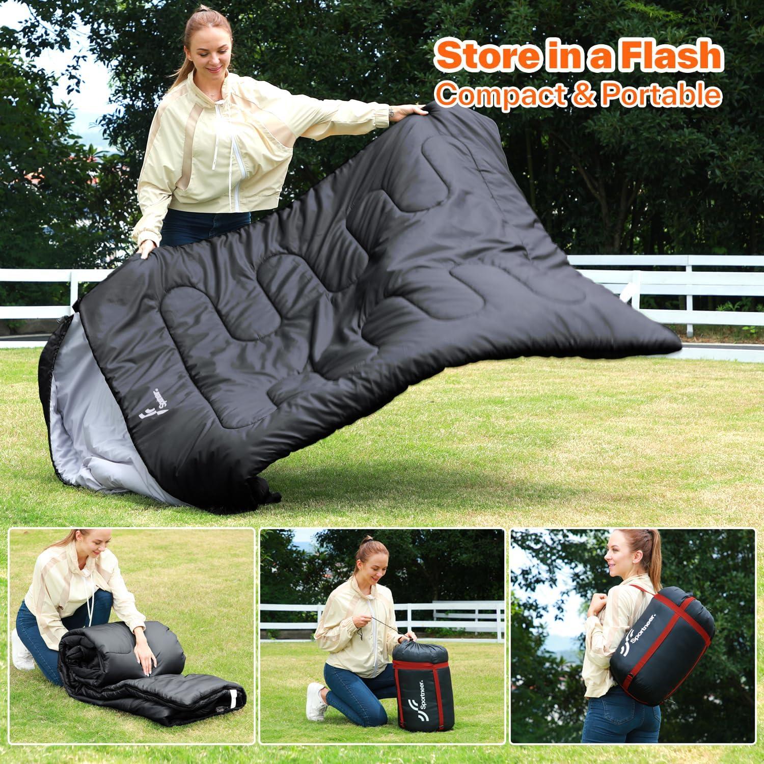 image:imageSportneer Double Sleeping Bag Queen Size 2 Person All Season for Warm amp Cold Weather Camping Sleeping Bag with 2 Pillows Waterproof Lightweight Large Size 866 x 59Black