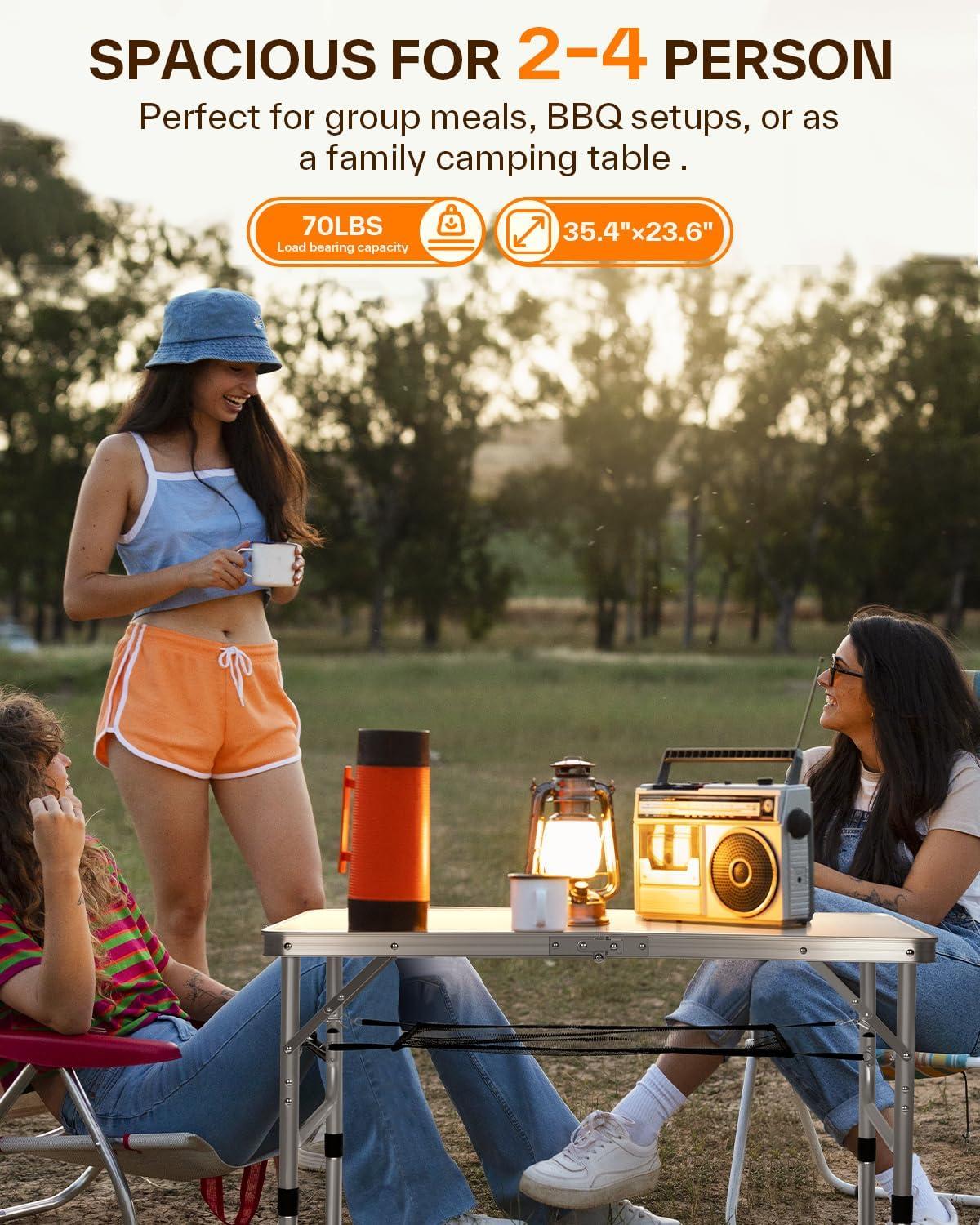 image:imageSportneer Folding Table Adjustable Height Camping Essentials 354 L x 236 W 2 Height with Mesh Layer Compact amp Portable Small Folding Table for Outdoor Camp Garden Picnic BBQ Dining CookingWhite