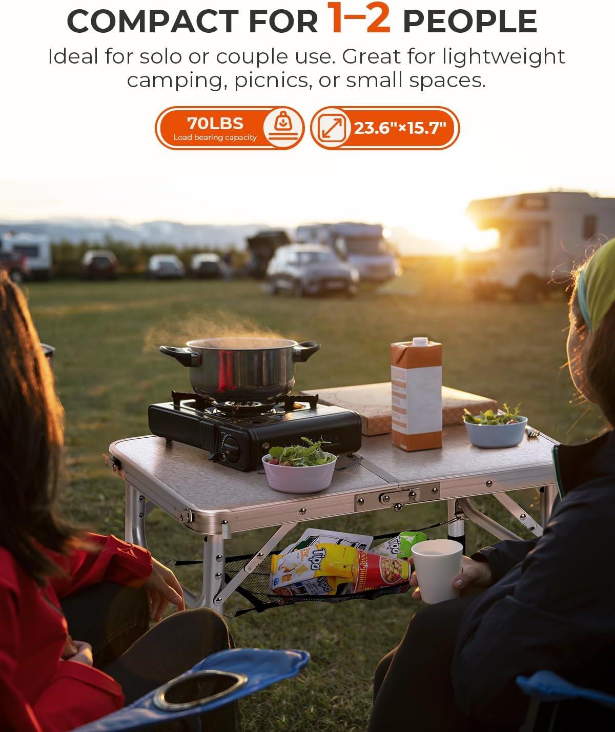 image:imageSportneer Folding Table Adjustable Height Camping Essentials 354 L x 236 W 2 Height with Mesh Layer Compact amp Portable Small Folding Table for Outdoor Camp Garden Picnic BBQ Dining CookingWhite