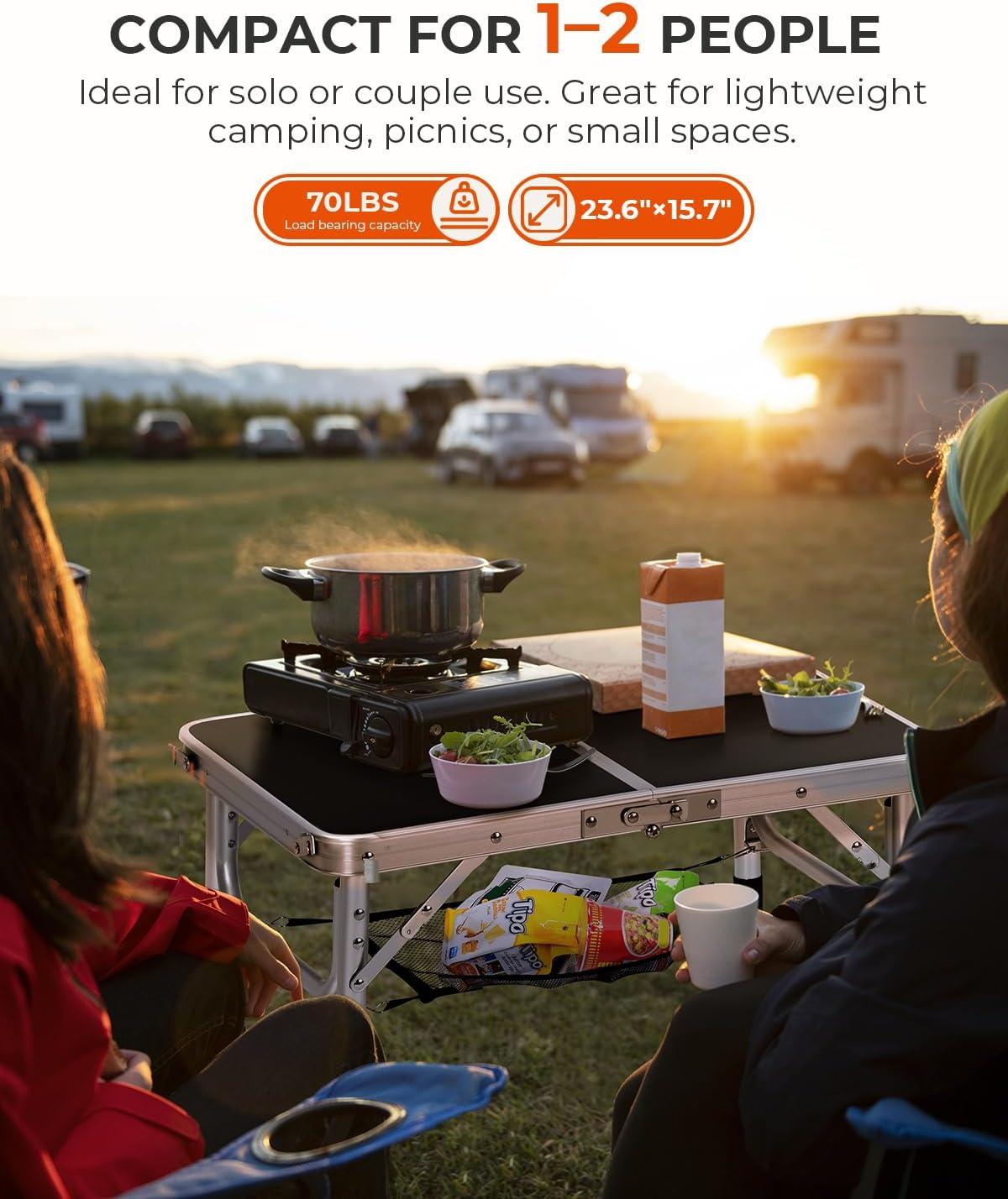 image:imageSportneer Folding Table Adjustable Height Camping Essentials 354 L x 236 W 2 Height with Mesh Layer Compact amp Portable Small Folding Table for Outdoor Camp Garden Picnic BBQ Dining CookingBlack
