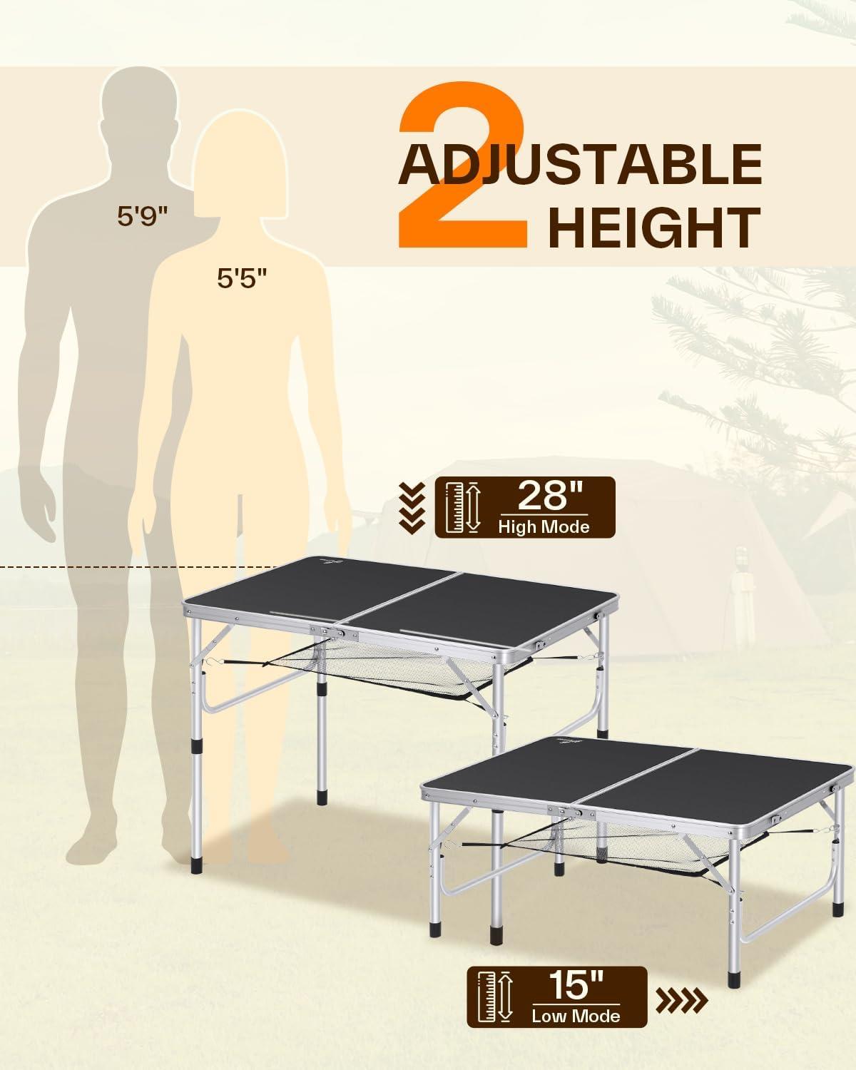 image:imageSportneer Folding Table Adjustable Height Camping Essentials 354 L x 236 W 2 Height with Mesh Layer Compact amp Portable Small Folding Table for Outdoor Camp Garden Picnic BBQ Dining CookingBlack
