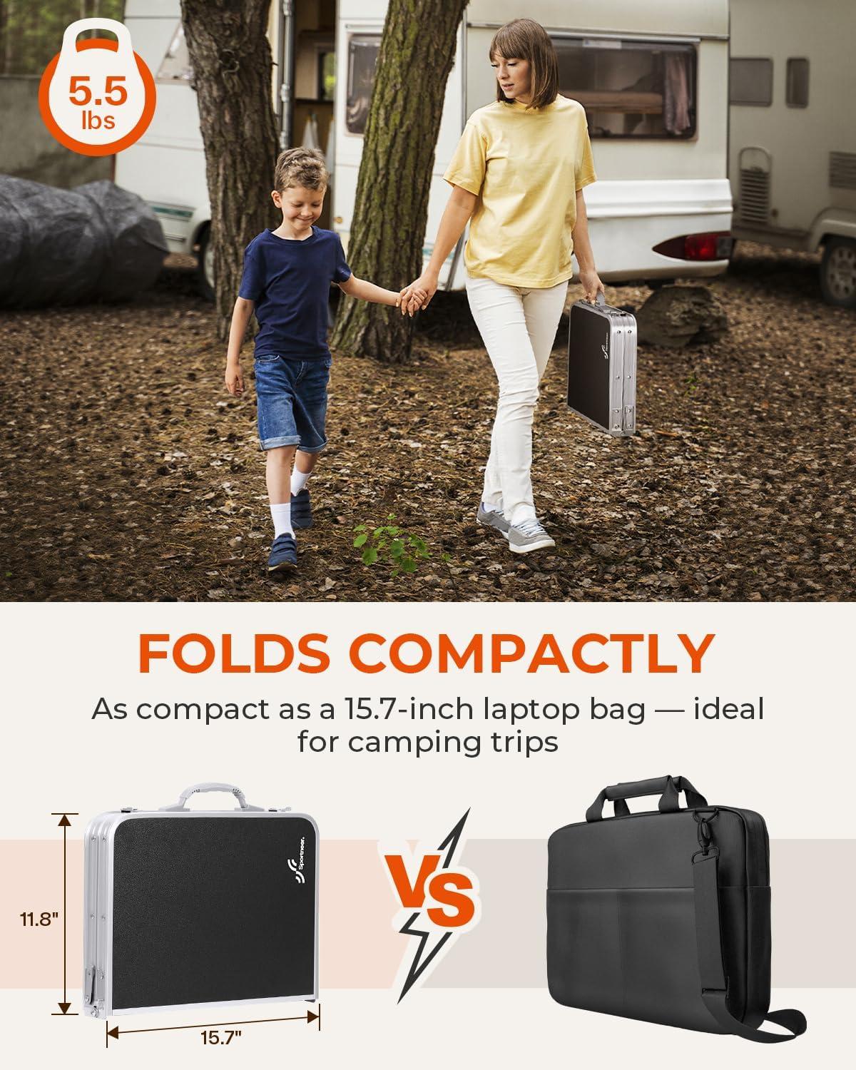 image:imageSportneer Folding Table Adjustable Height Camping Essentials 354 L x 236 W 2 Height with Mesh Layer Compact amp Portable Small Folding Table for Outdoor Camp Garden Picnic BBQ Dining CookingBlack