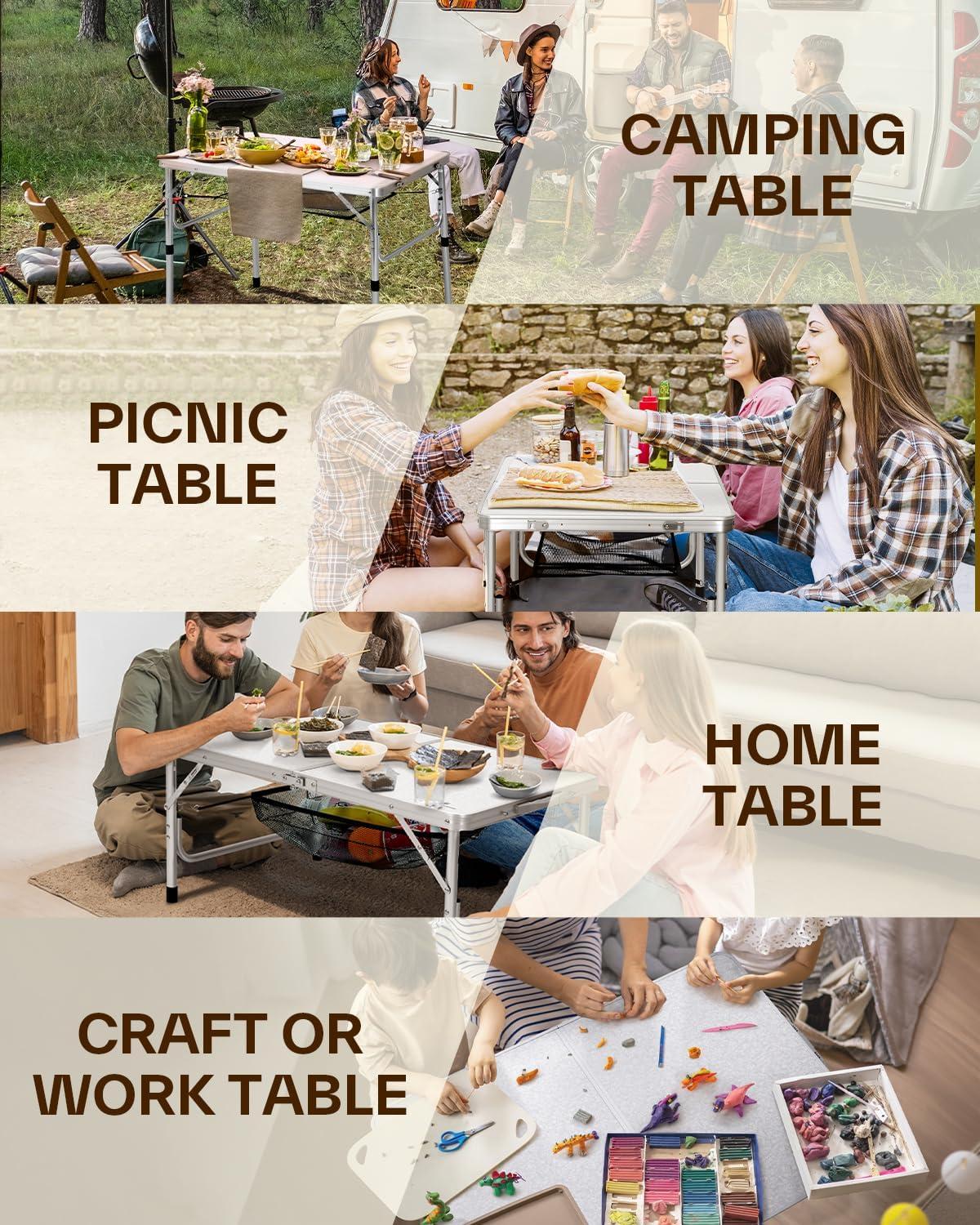 image:imageSportneer Folding Table Adjustable Height Camping Essentials 354 L x 236 W 2 Height with Mesh Layer Compact amp Portable Small Folding Table for Outdoor Camp Garden Picnic BBQ Dining CookingWhite