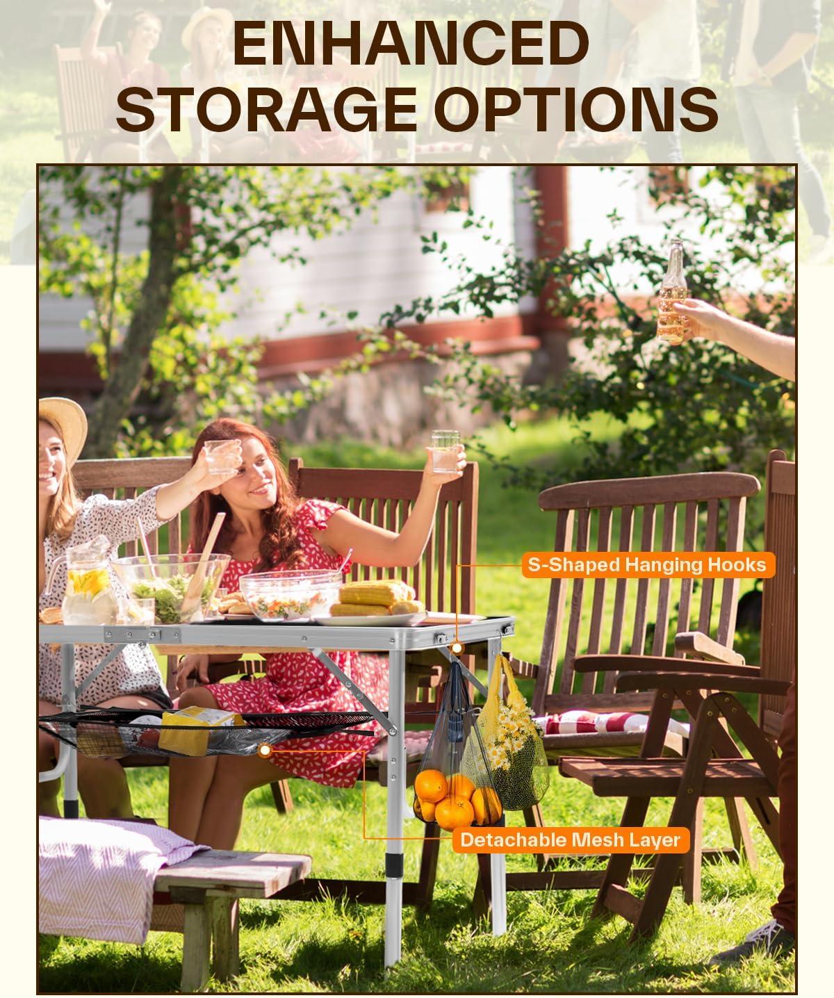 image:imageSportneer Folding Table Adjustable Height Camping Essentials 354 L x 236 W 2 Height with Mesh Layer Compact amp Portable Small Folding Table for Outdoor Camp Garden Picnic BBQ Dining CookingBlack