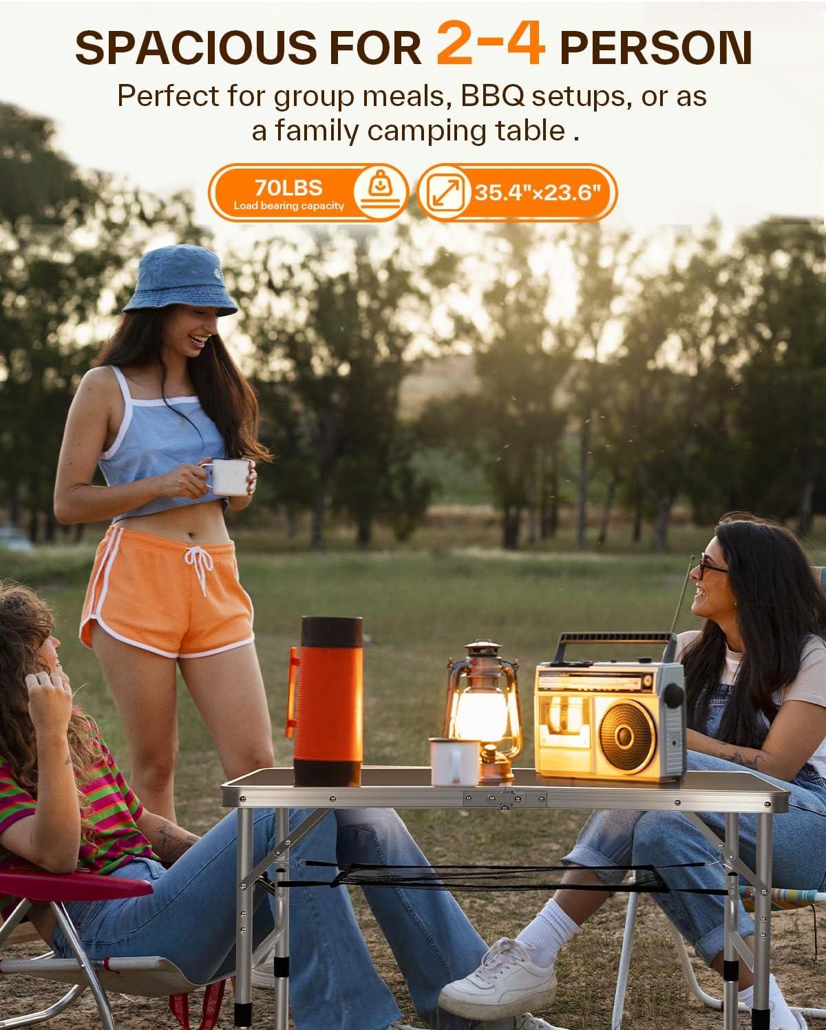 image:imageSportneer Folding Table Adjustable Height Camping Essentials 354 L x 236 W 2 Height with Mesh Layer Compact amp Portable Small Folding Table for Outdoor Camp Garden Picnic BBQ Dining CookingBlack