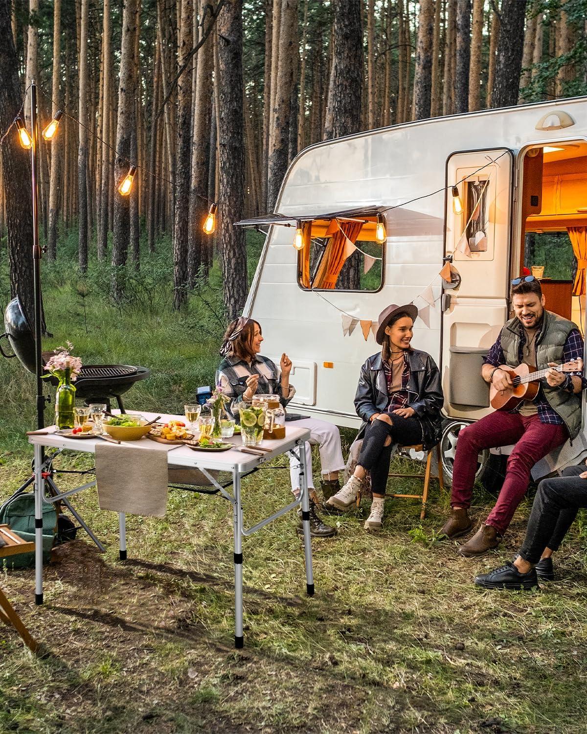 image:imageSportneer Folding Table Adjustable Height Camping Essentials 354 L x 236 W 2 Height with Mesh Layer Compact amp Portable Small Folding Table for Outdoor Camp Garden Picnic BBQ Dining CookingWhite