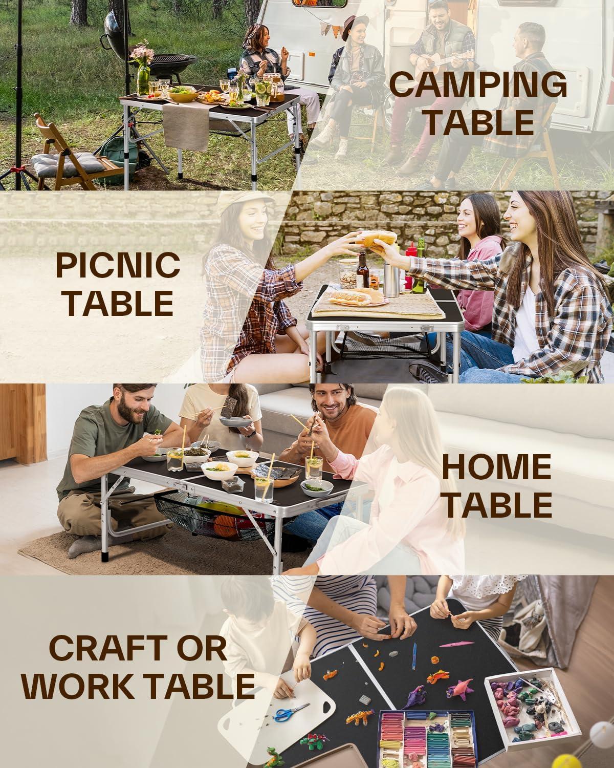 image:imageSportneer Folding Table Adjustable Height Camping Essentials 354 L x 236 W 2 Height with Mesh Layer Compact amp Portable Small Folding Table for Outdoor Camp Garden Picnic BBQ Dining CookingBlack