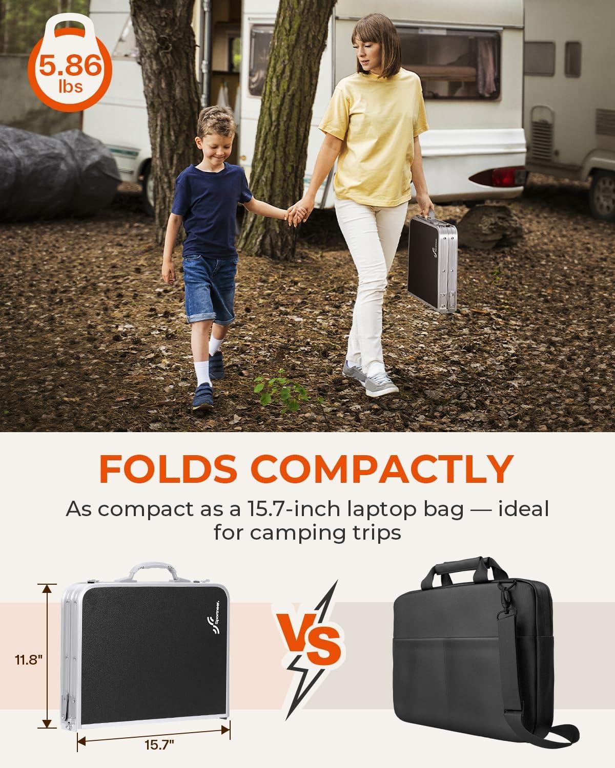 image:imageSportneer Folding Table Adjustable Height Camping Essentials 354 L x 236 W 2 Height with Mesh Layer Compact amp Portable Small Folding Table for Outdoor Camp Garden Picnic BBQ Dining CookingBlack