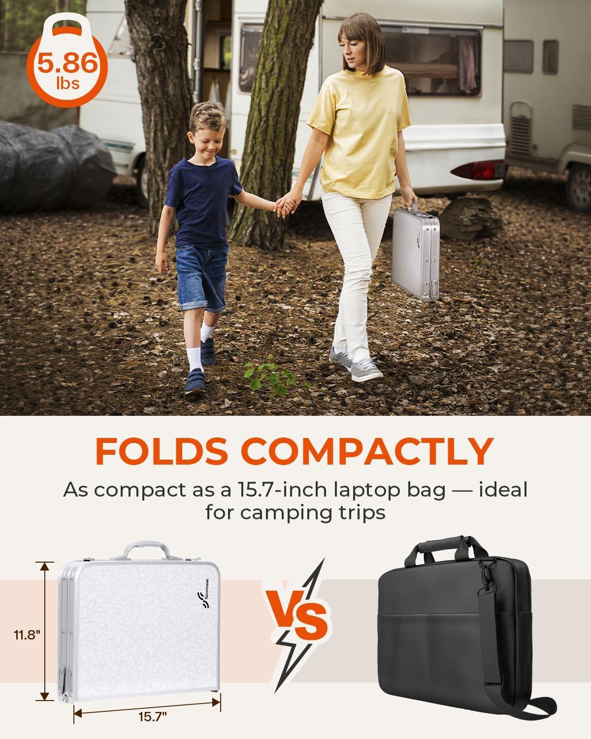 image:imageSportneer Folding Table Adjustable Height Camping Essentials 354 L x 236 W 2 Height with Mesh Layer Compact amp Portable Small Folding Table for Outdoor Camp Garden Picnic BBQ Dining CookingWhite