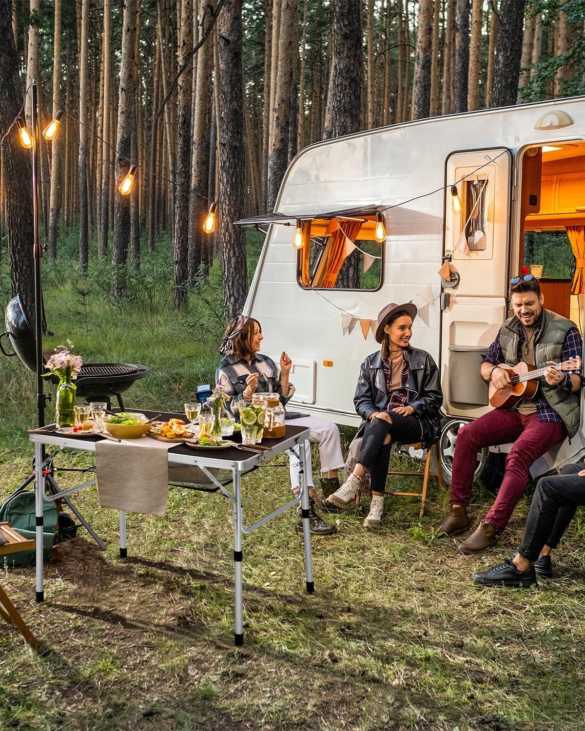 image:imageSportneer Folding Table Adjustable Height Camping Essentials 354 L x 236 W 2 Height with Mesh Layer Compact amp Portable Small Folding Table for Outdoor Camp Garden Picnic BBQ Dining CookingBlack