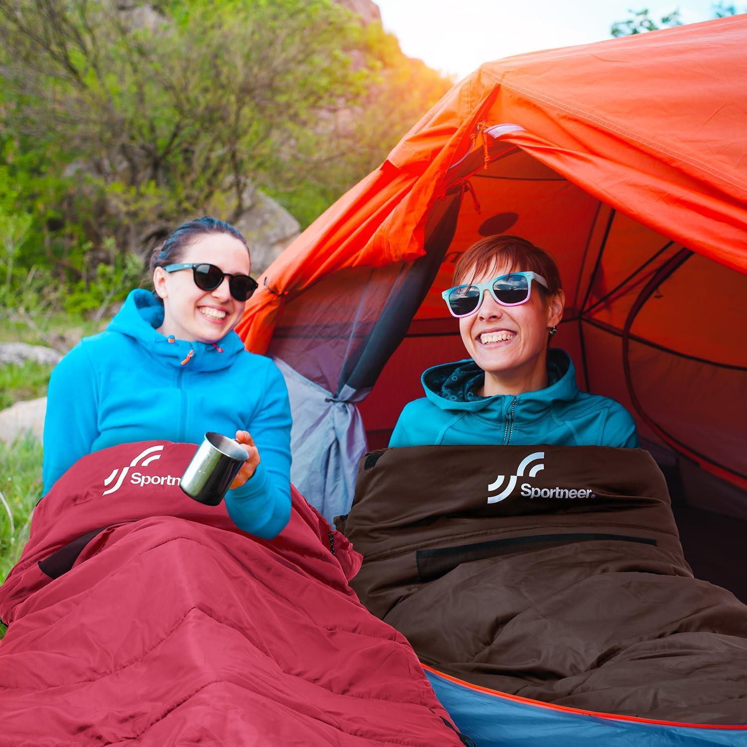image:imageSportneer Heated Sleeping Bag with 5 Heating Zones Warm Flannel Cold Weather Sleeping Bag for Adults 3 Heat Levels USB Powered Power Bank Not Included Winter Camping amp Outdoor HikingRosa Red