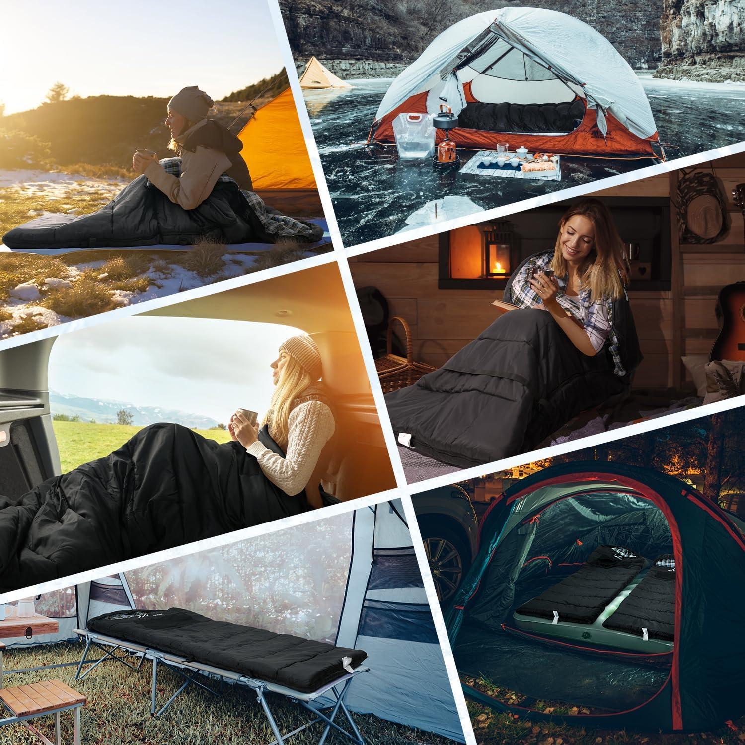 image:imageSportneer Heated Sleeping Bag with 5 Heating Zones Warm Flannel Cold Weather Sleeping Bag for Adults 3 Heat Levels USB Powered Power Bank Not Included Winter Camping amp Outdoor HikingBlack