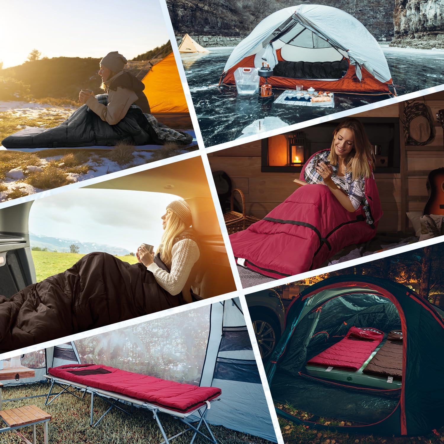 image:imageSportneer Heated Sleeping Bag with 5 Heating Zones Warm Flannel Cold Weather Sleeping Bag for Adults 3 Heat Levels USB Powered Power Bank Not Included Winter Camping amp Outdoor HikingBrown
