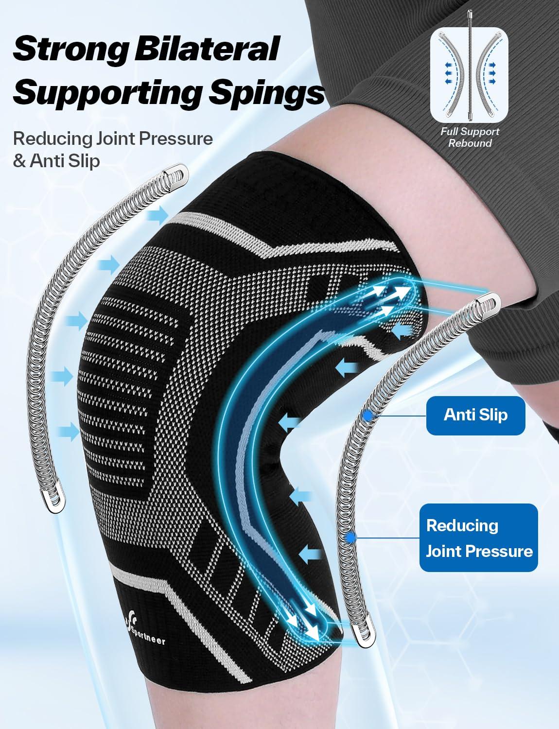 image:imageSportneer Knee Brace with Dual Side Stabilizers Maximum Support Compression Knee Sleeve for Men amp Women AntiSlip Knee Support for Running Workout Arthritis ACL amp Pain Relief Black Small145165Black