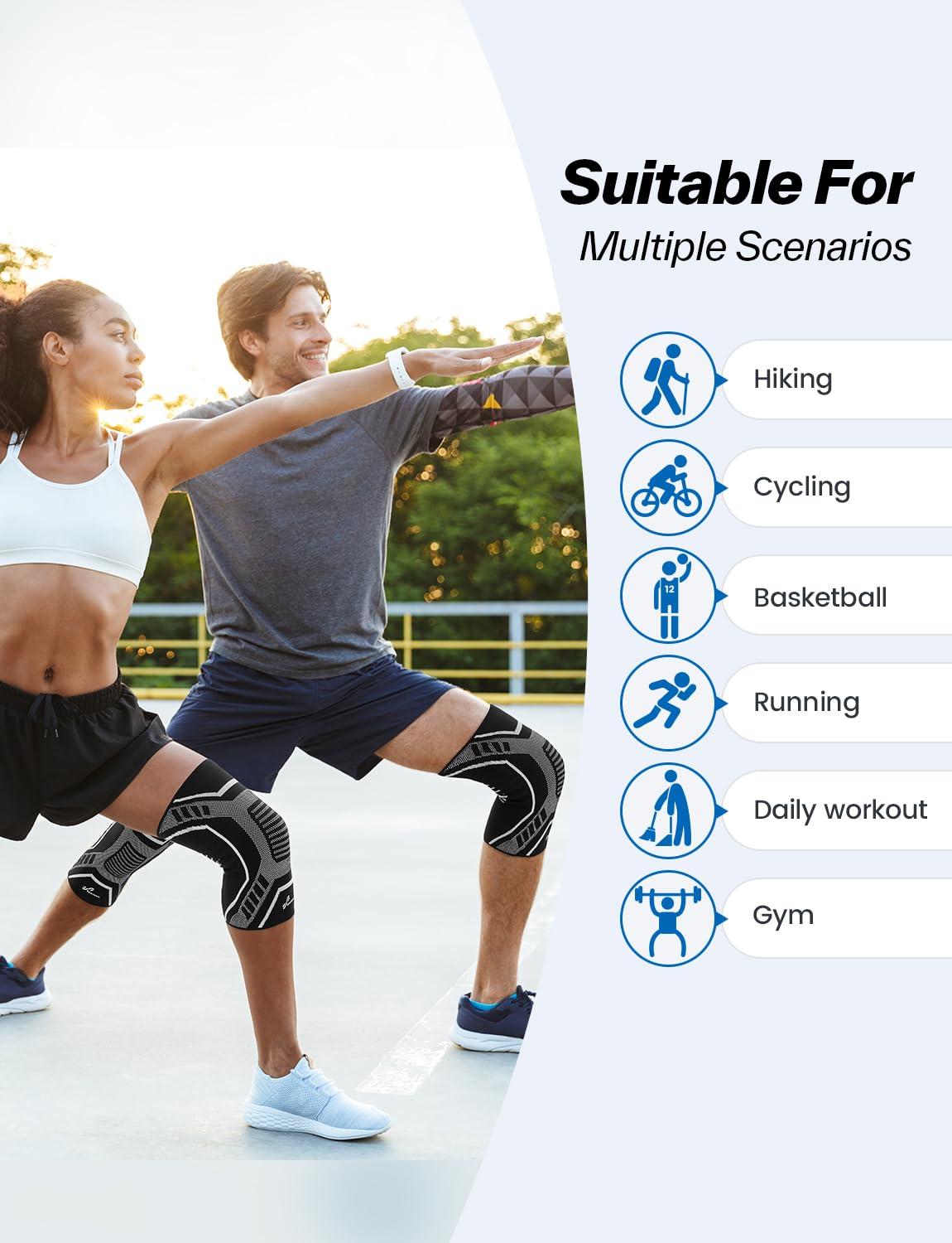 image:imageSportneer Knee Brace with Dual Side Stabilizers Maximum Support Compression Knee Sleeve for Men amp Women AntiSlip Knee Support for Running Workout Arthritis ACL amp Pain Relief Black Small145165Black