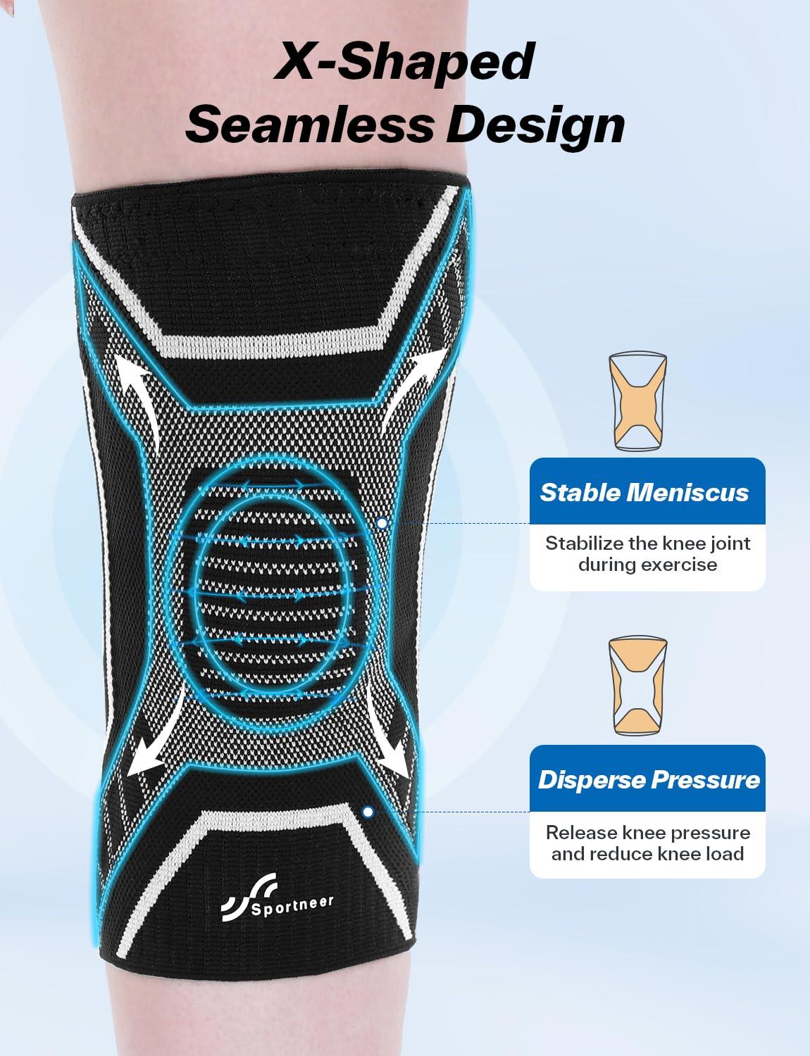 image:imageSportneer Knee Brace with Dual Side Stabilizers Maximum Support Compression Knee Sleeve for Men amp Women AntiSlip Knee Support for Running Workout Arthritis ACL amp Pain Relief Black Small145165Black