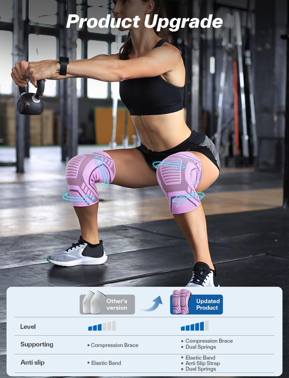 image:imageSportneer Knee Brace with Dual Side Stabilizers Maximum Support Compression Knee Sleeve for Men amp Women AntiSlip Knee Support for Running Workout Arthritis ACL amp Pain Relief Black Small145165PinkPurple