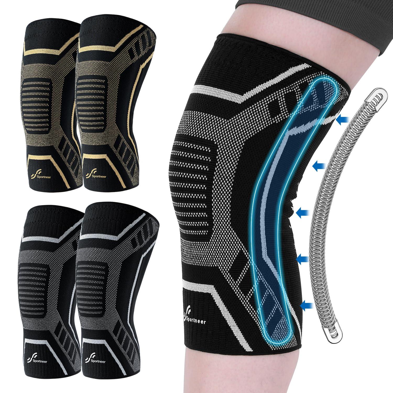 image:imageSportneer Knee Brace with Dual Side Stabilizers Maximum Support Compression Knee Sleeve for Men amp Women AntiSlip Knee Support for Running Workout Arthritis ACL amp Pain Relief Black Small145165Black