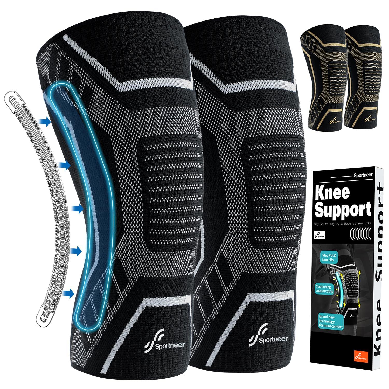 image:imageSportneer Knee Brace with Dual Side Stabilizers Maximum Support Compression Knee Sleeve for Men amp Women AntiSlip Knee Support for Running Workout Arthritis ACL amp Pain Relief Black Small145165Black