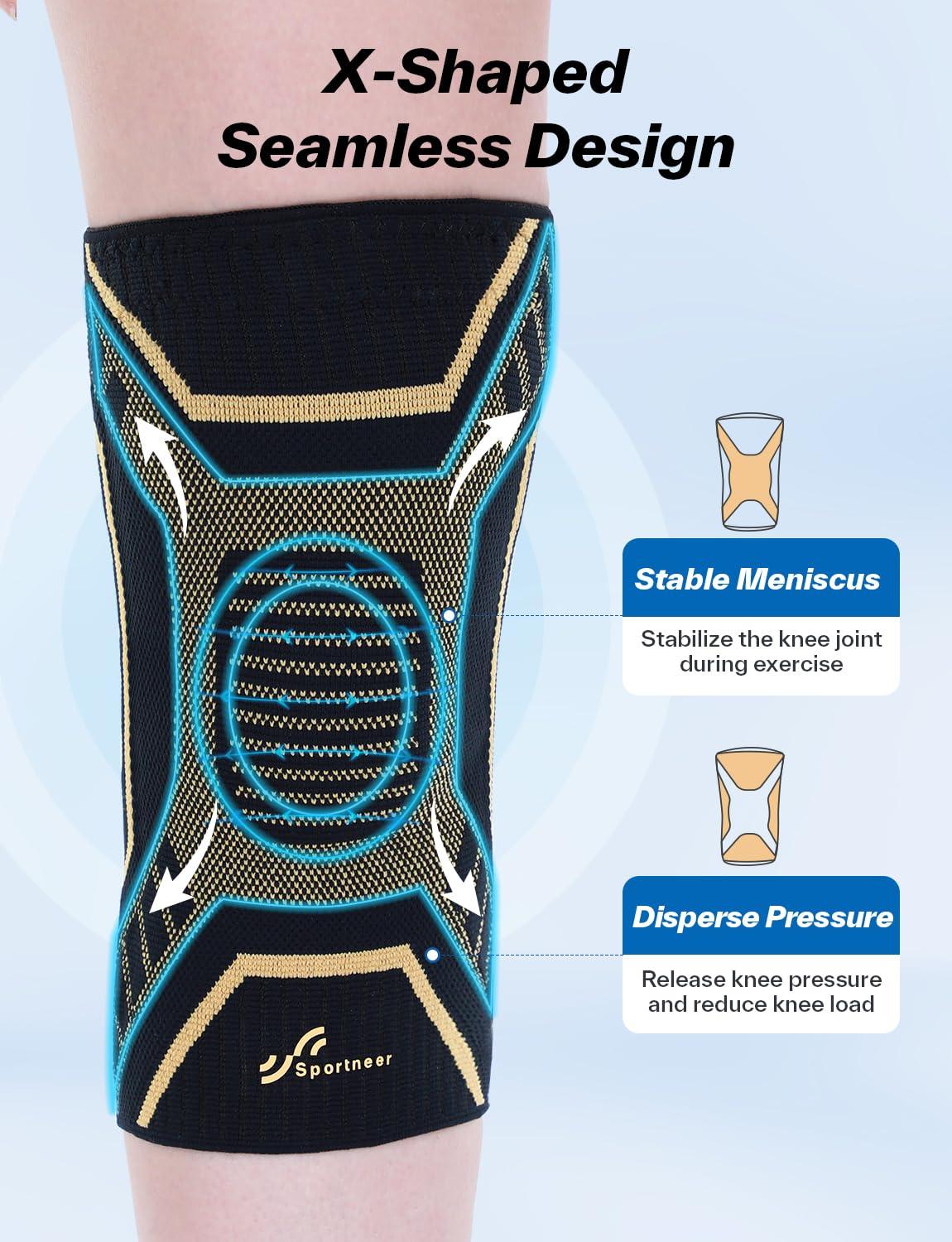 image:imageSportneer Knee Brace with Dual Side Stabilizers Maximum Support Compression Knee Sleeve for Men amp Women AntiSlip Knee Support for Running Workout Arthritis ACL amp Pain Relief Black Small145165BlackCopper