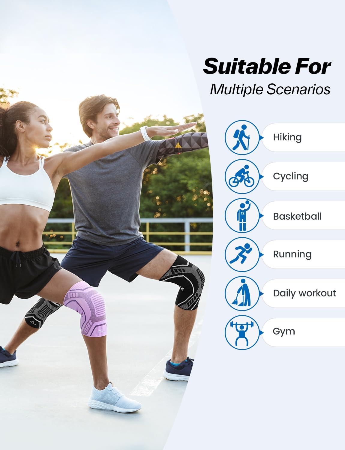 image:imageSportneer Knee Brace with Dual Side Stabilizers Maximum Support Compression Knee Sleeve for Men amp Women AntiSlip Knee Support for Running Workout Arthritis ACL amp Pain Relief Black Small145165PinkPurple