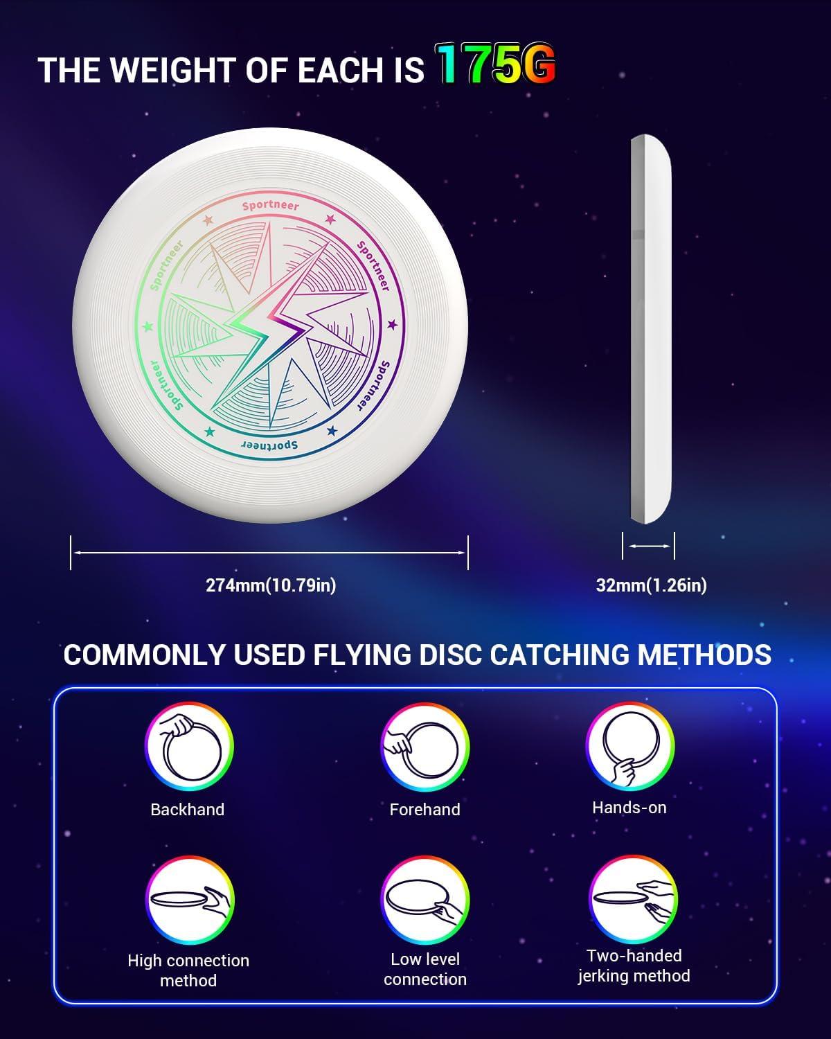 image:imageSportneer LED Flying Disc Light Up Frisbee with 3 Color Modes Motion Sensor Glow Disc USBC Rechargeable 175g HDPE Outdoor Flying Disc for Night Games Beach Camping BackyardHot Stamping 1 pack