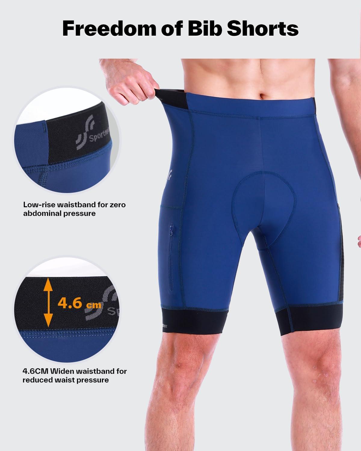 image:imageSportneer Padded Bike Shorts for Men 4D Padding Mens Bicycle Cycling Biking Clothing Shorts Breathable and AbsorbentDark Blue With Pockets