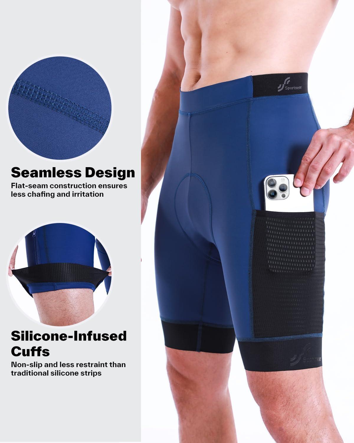 image:imageSportneer Padded Bike Shorts for Men 4D Padding Mens Bicycle Cycling Biking Clothing Shorts Breathable and AbsorbentDark Blue With Pockets