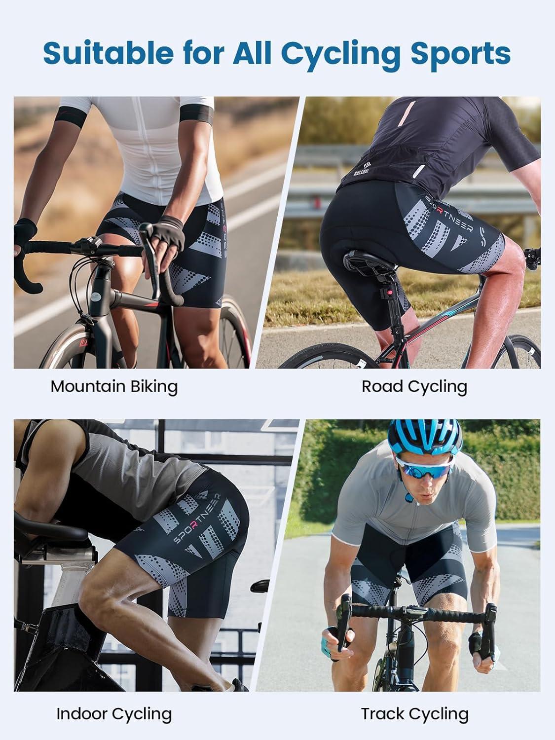image:imageSportneer Padded Bike Shorts for Men 4D Padding Mens Bicycle Cycling Biking Clothing Shorts Breathable and AbsorbentGrey