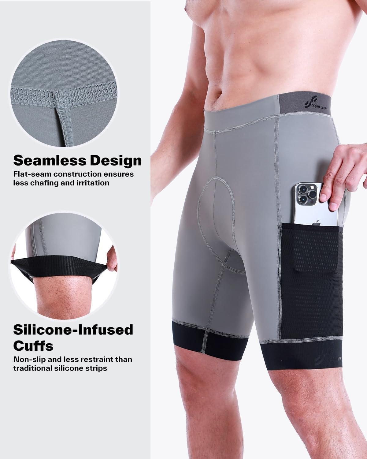 image:imageSportneer Padded Bike Shorts for Men 4D Padding Mens Bicycle Cycling Biking Clothing Shorts Breathable and AbsorbentGrey With Pockets