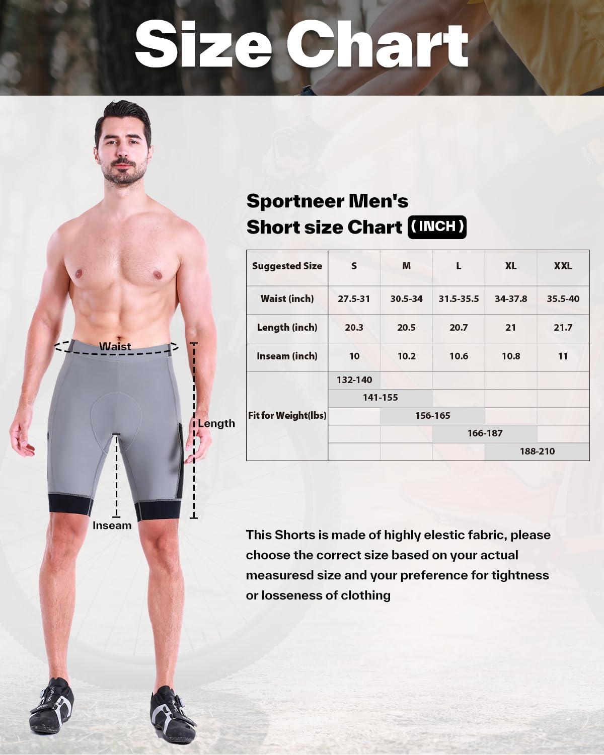 image:imageSportneer Padded Bike Shorts for Men 4D Padding Mens Bicycle Cycling Biking Clothing Shorts Breathable and AbsorbentGrey With Pockets