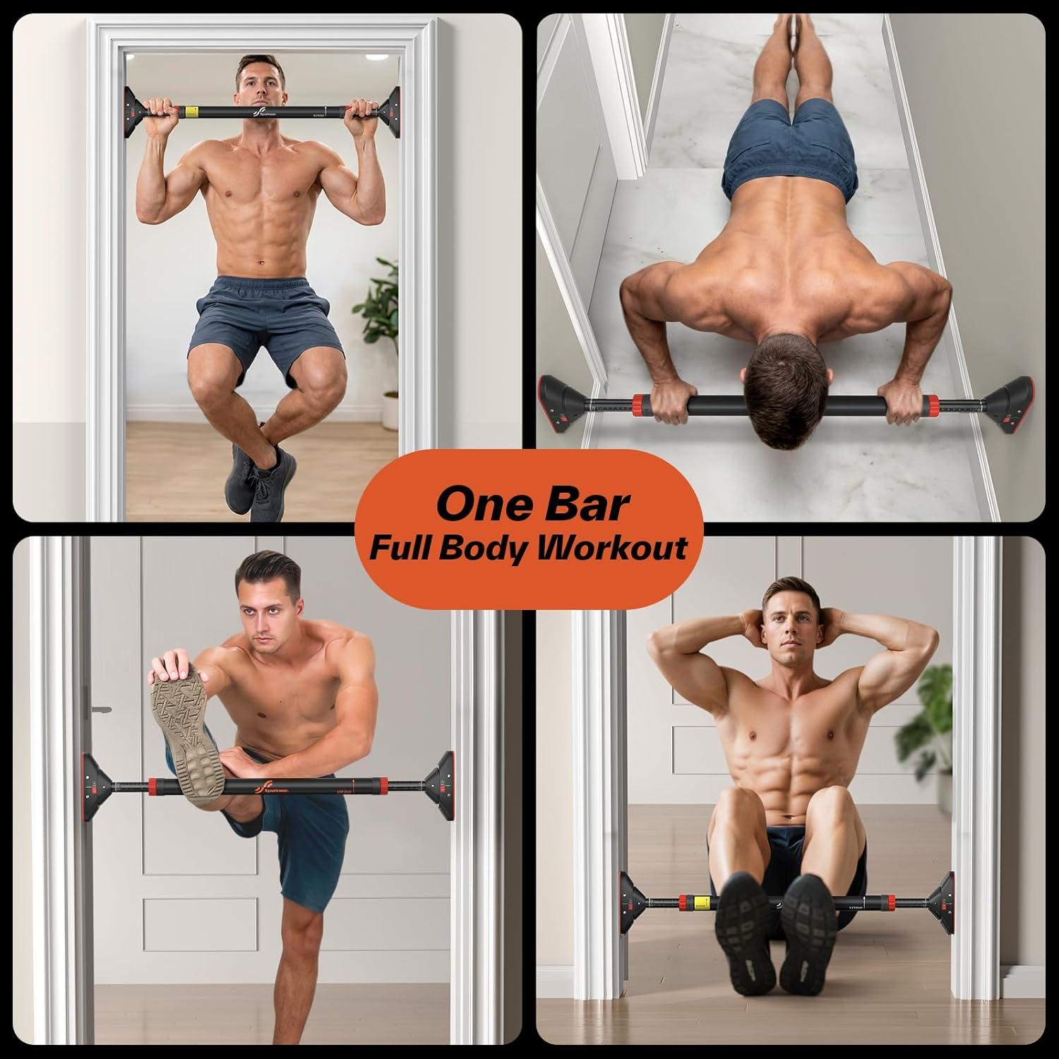 image:imageSportneer Pull Up Bar Doorway Chin Up Bar No Screws Door Frame Chin Up Push Up Sit Up Bar Adjustable 7594cm 295in37in Up to 200kg Capacity Workout Bar