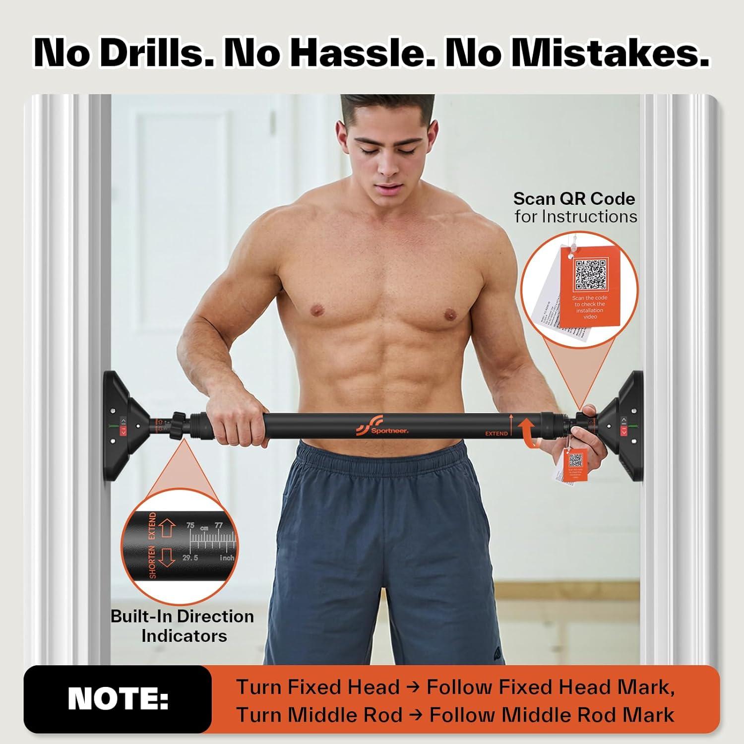 image:imageSportneer Pull Up Bar Strength Training Chin up Bar No Screws Adjustable 295377594cm Width Locking Mechanism Pull up Bar for Doorway Max Load 440lbs for Home Gym Upper Body Workout Nonslip