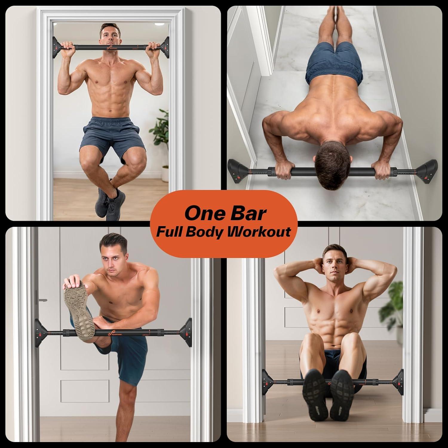 image:imageSportneer Pull Up Bar Strength Training Chin up Bar No Screws Adjustable 295377594cm Width Locking Mechanism Pull up Bar for Doorway Max Load 440lbs for Home Gym Upper Body Workout Nonslip