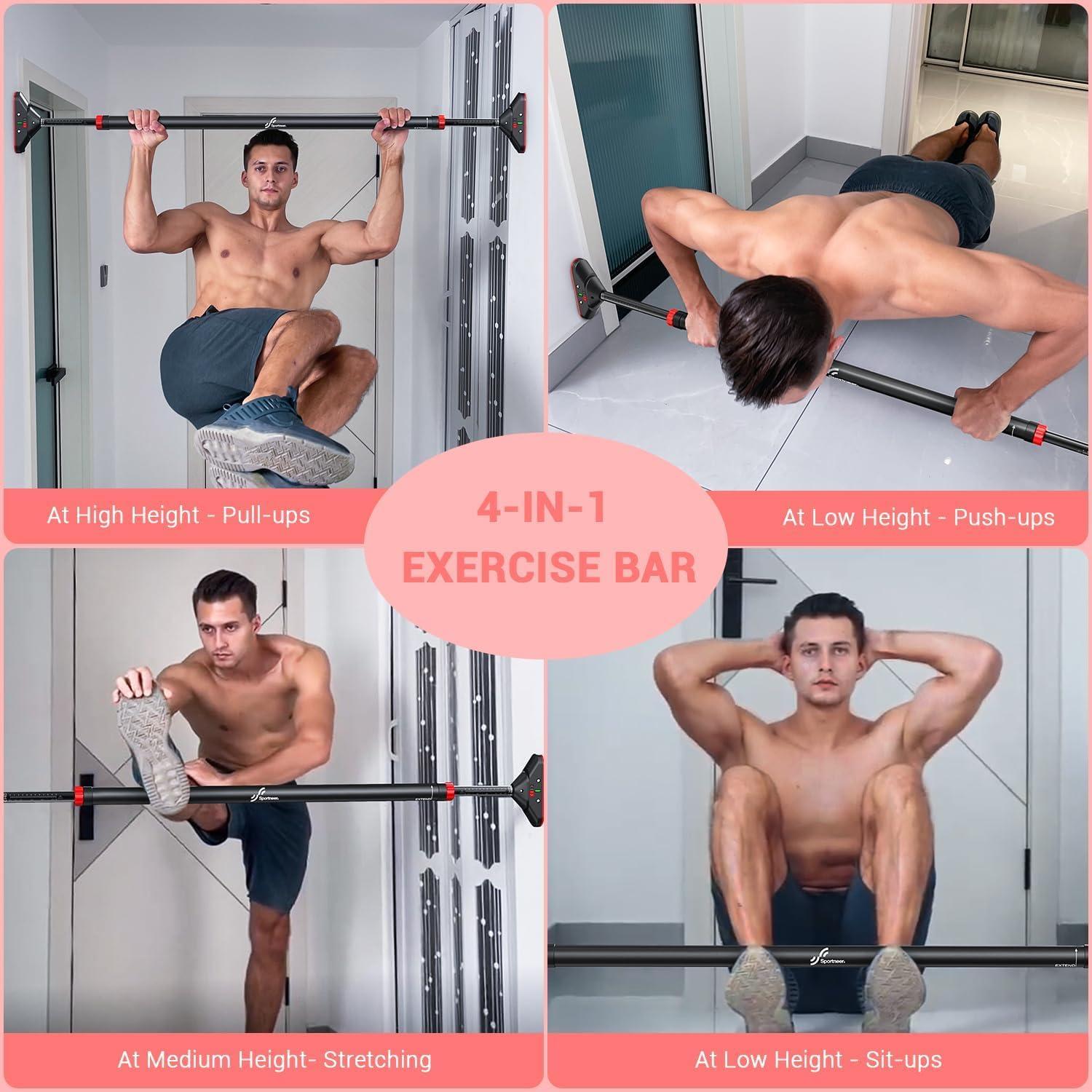 image:imageSportneer Pull Up Bar Strength Training Pullup Bars without Screw Adjustable Width Locking Mechanism Chin Up Bar Thickened Steel Max Limit 440 lbs Upper Body Fitness Pullup Bars for Home