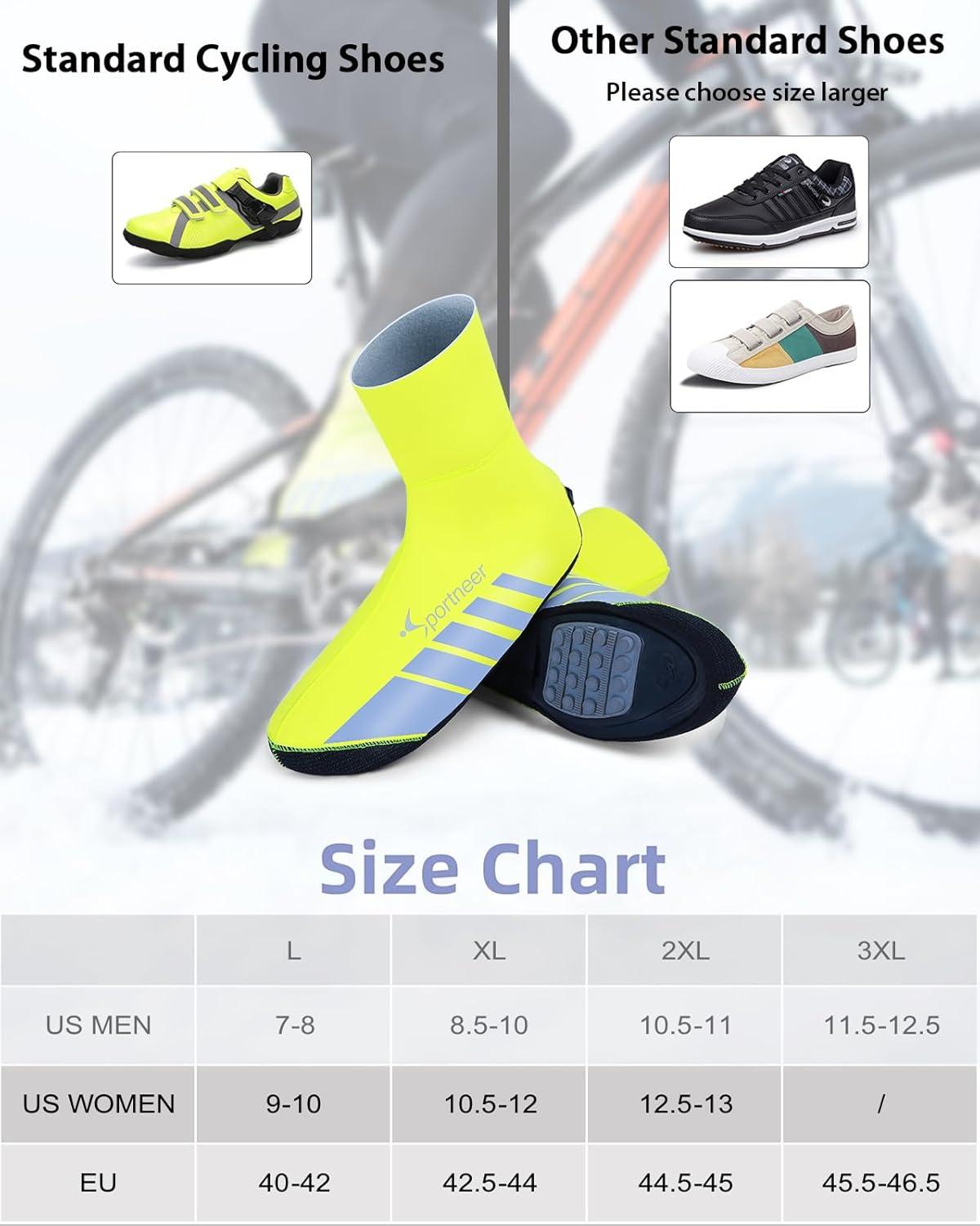 image:imageSportneer Shoe Covers Neoprene Waterproof and Windproof Shoes Covers for Rain Winter Thermal Warmers Overshoes Bike Shoe Cover for Road Bike Mountain Bike No Zip Closure Design Large
