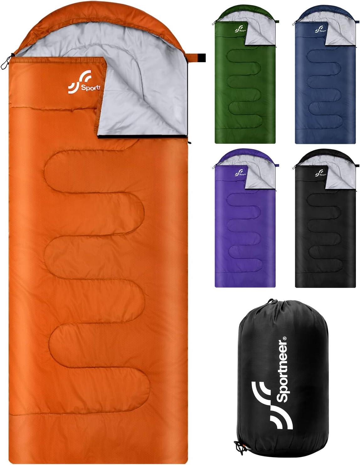 image:imageSportneer Sleeping Bag 3 Seasons Warm Cold Weather Sleeping Bags for Adults Kids Boys Girls with Compression Sack Lightweight Camping Essentials Gear Accessories Backpacking HikingOrange