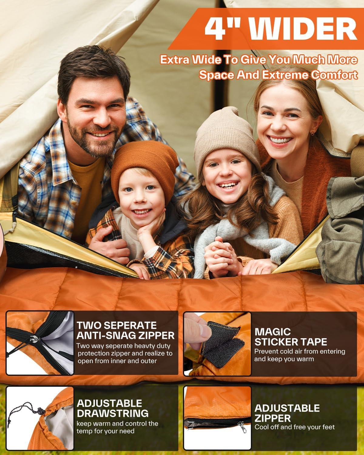image:imageSportneer Sleeping Bag 3 Seasons Warm Cold Weather Sleeping Bags for Adults Kids Boys Girls with Compression Sack Lightweight Camping Essentials Gear Accessories Backpacking HikingOrange