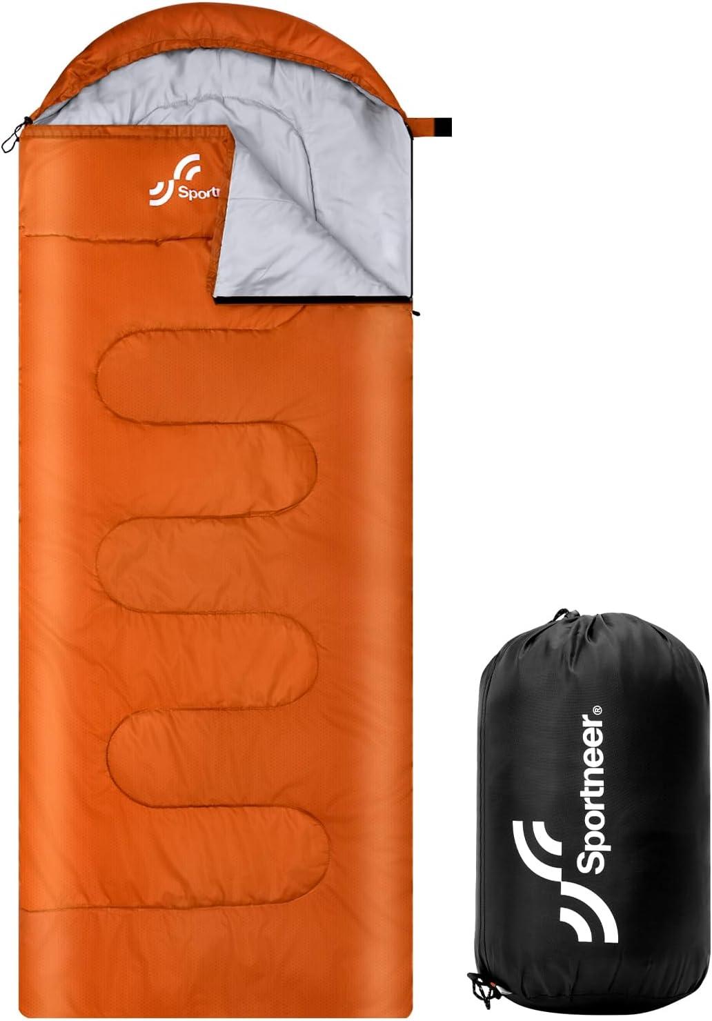 image:imageSportneer Sleeping Bag 3 Seasons Warm Cold Weather Sleeping Bags for Adults Kids Boys Girls with Compression Sack Lightweight Camping Essentials Gear Accessories Backpacking HikingOrange