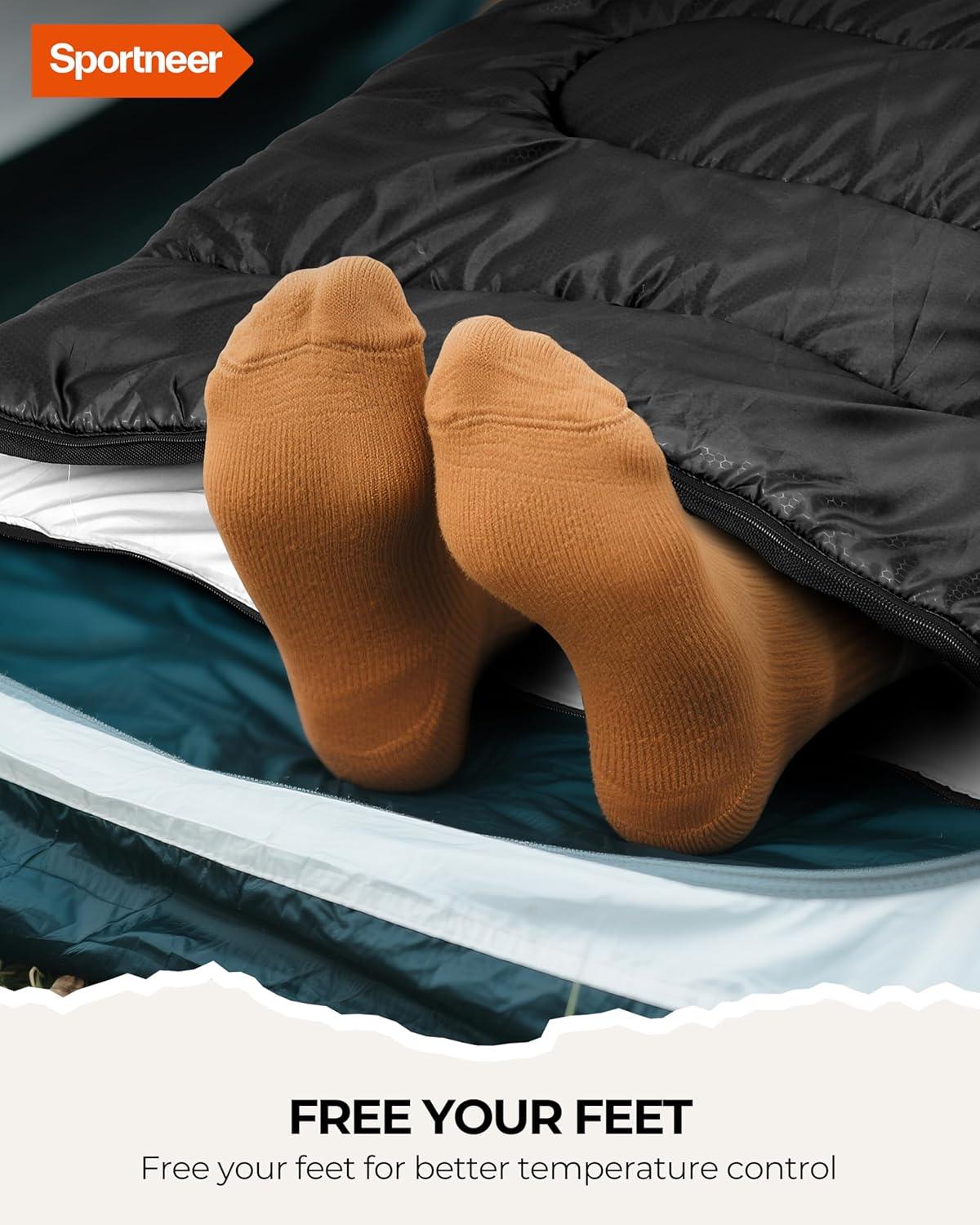 image:imageSportneer Sleeping Bag for Adults amp Kids Cold Weather amp Warm Waterproof Camping Sleeping Bag Compact Portable for Camping Hiking amp TravelBlack Light Gray