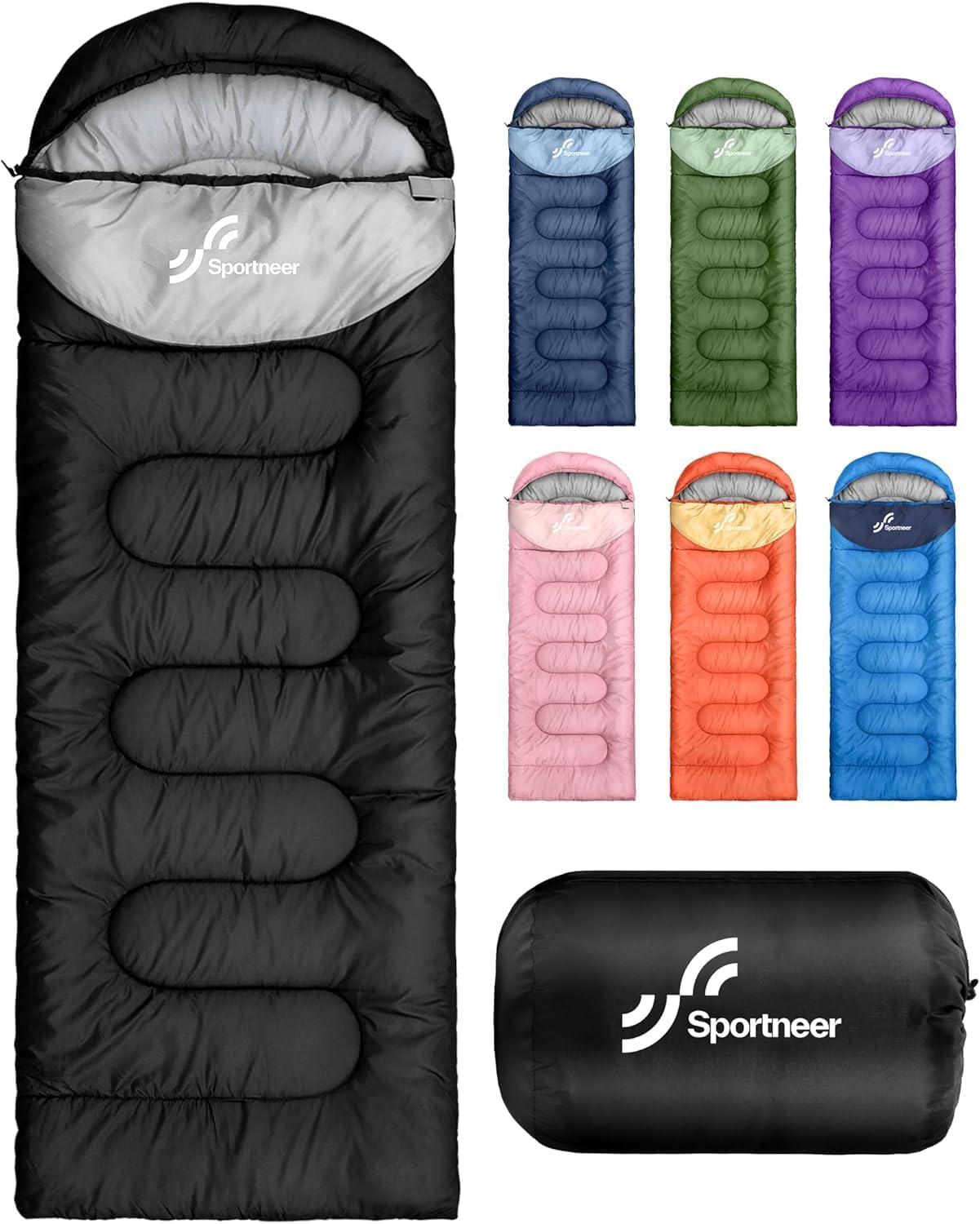 image:imageSportneer Sleeping Bag for Adults amp Kids Cold Weather amp Warm Waterproof Camping Sleeping Bag Compact Portable for Camping Hiking amp TravelBlack Light Gray