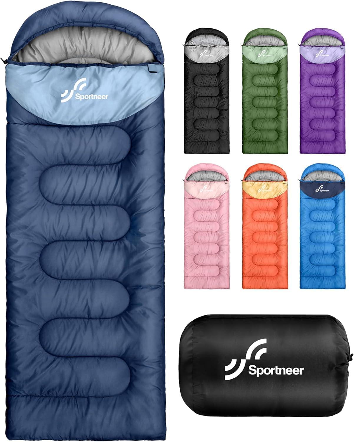 image:imageSportneer Sleeping Bag for Adults amp Kids Cold Weather amp Warm Waterproof Camping Sleeping Bag Compact Portable for Camping Hiking amp TravelDark Blue Light Blue
