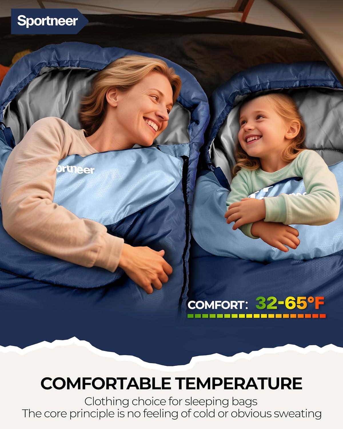 image:imageSportneer Sleeping Bag for Adults amp Kids Cold Weather amp Warm Waterproof Camping Sleeping Bag Compact Portable for Camping Hiking amp TravelDark Blue Light Blue