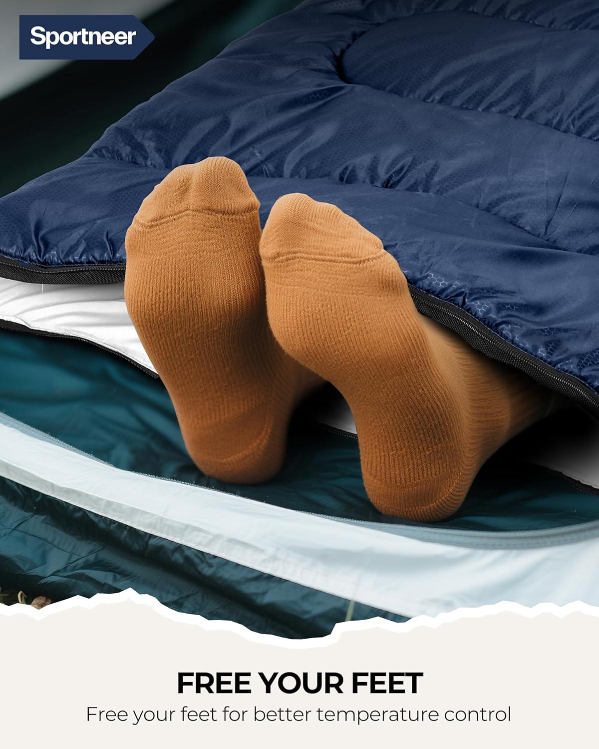 image:imageSportneer Sleeping Bag for Adults amp Kids Cold Weather amp Warm Waterproof Camping Sleeping Bag Compact Portable for Camping Hiking amp TravelDark Blue Light Blue