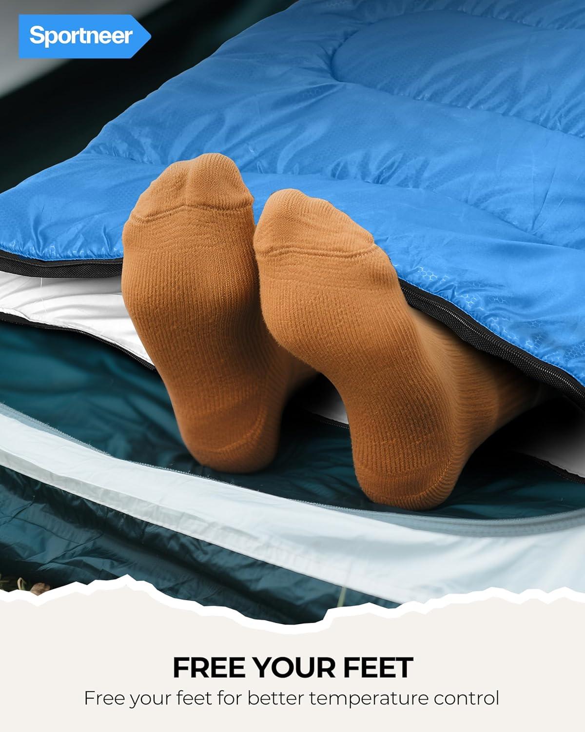 image:imageSportneer Sleeping Bag for Adults amp Kids Cold Weather amp Warm Waterproof Camping Sleeping Bag Compact Portable for Camping Hiking amp TravelLight Blue Dark Blue