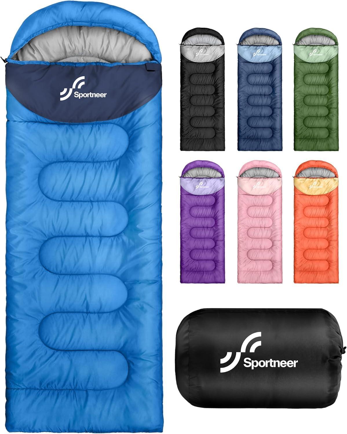 image:imageSportneer Sleeping Bag for Adults amp Kids Cold Weather amp Warm Waterproof Camping Sleeping Bag Compact Portable for Camping Hiking amp TravelLight Blue Dark Blue