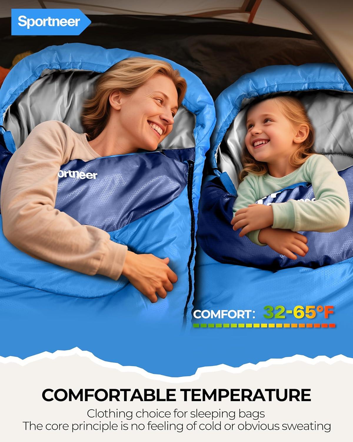 image:imageSportneer Sleeping Bag for Adults amp Kids Cold Weather amp Warm Waterproof Camping Sleeping Bag Compact Portable for Camping Hiking amp TravelLight Blue Dark Blue