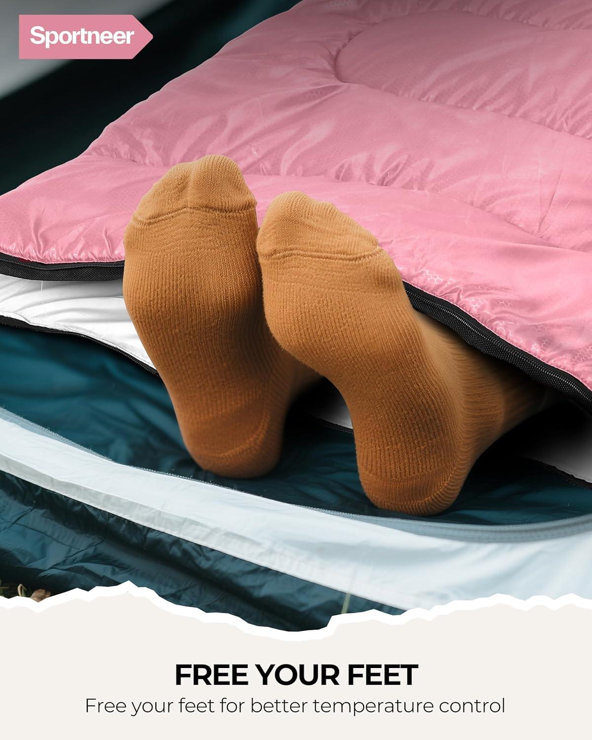 image:imageSportneer Sleeping Bag for Adults amp Kids Cold Weather amp Warm Waterproof Camping Sleeping Bag Compact Portable for Camping Hiking amp TravelPink Light Pink