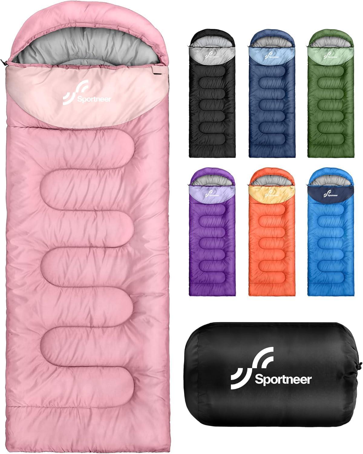 image:imageSportneer Sleeping Bag for Adults amp Kids Cold Weather amp Warm Waterproof Camping Sleeping Bag Compact Portable for Camping Hiking amp TravelPink Light Pink