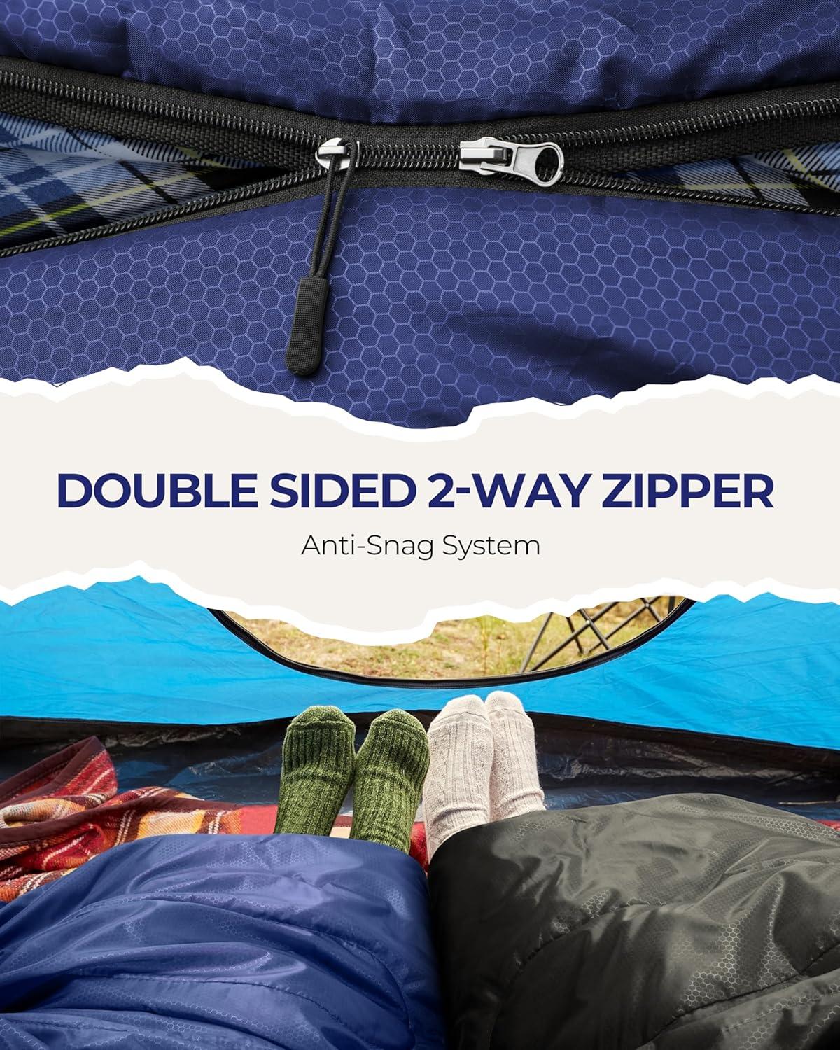 image:imageSportneer Sleeping Bags for Adults 0 Degree Sleeping Bag XL Flannel Winter Cold Weather Sleeping Bag with Detachable Hood Compression Sack for Camping Backpacking HikingBlue